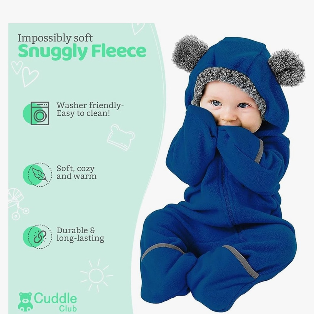 Cuddle Club Cozy Blue Fleece Bunting w/ Bear Ears